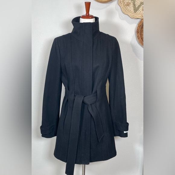 Calvin Klein Jackets & Blazers - Beautiful Calvin Klein Wool Tie Waist Dress Coat Black Size 6